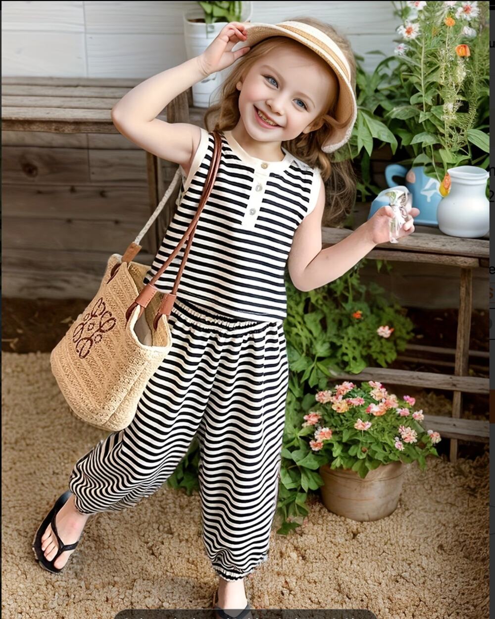 Girls Black White Striped Sleeveless Jumpsuit Romper Elastic Waist Summer Outfit